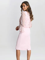 Pippa Beaded Jacket With Fluted 3/4 Sleeve And Crepe Shift Dress