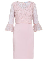 Pippa Beaded Jacket With Fluted 3/4 Sleeve And Crepe Shift Dress