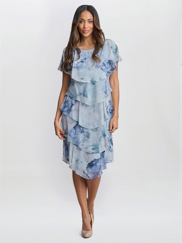 Rosanna Printed Tiered Dress With Shoulder Embellishment