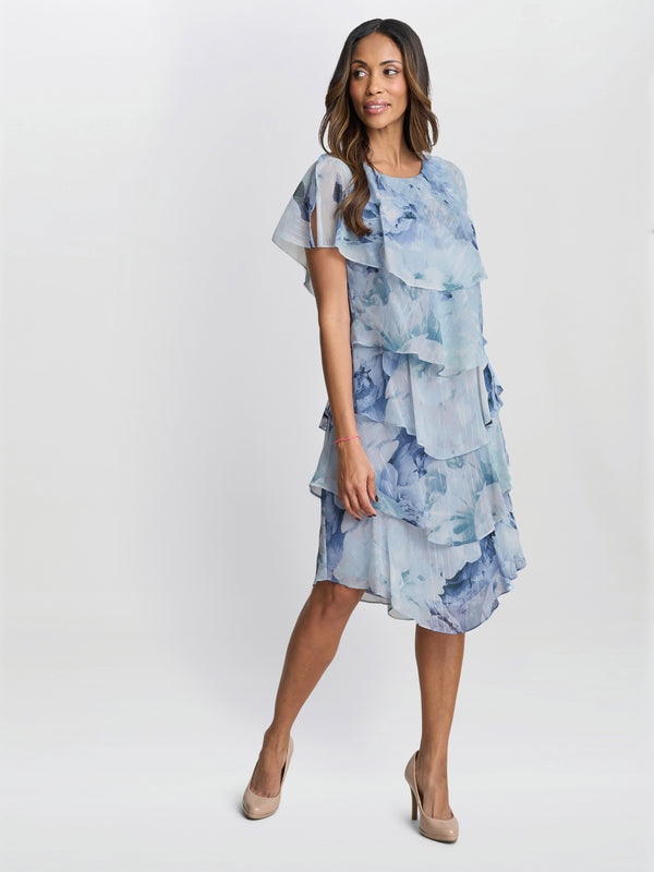 Rosanna Printed Tiered Dress With Shoulder Embellishment