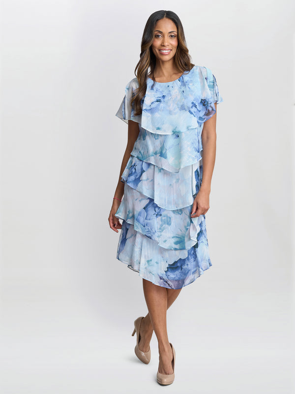 Rosanna Printed Tiered Dress With Shoulder Embellishment