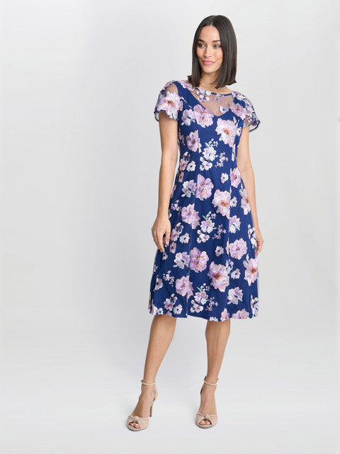 Mylene Embroidered Floral A-Line Midi Dress