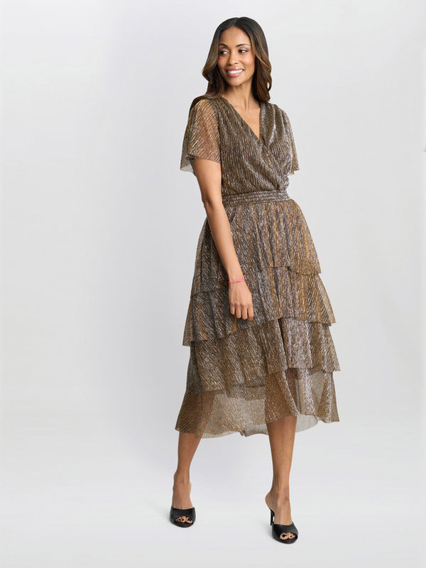 Cheri Metallic Knit Tiered Dress