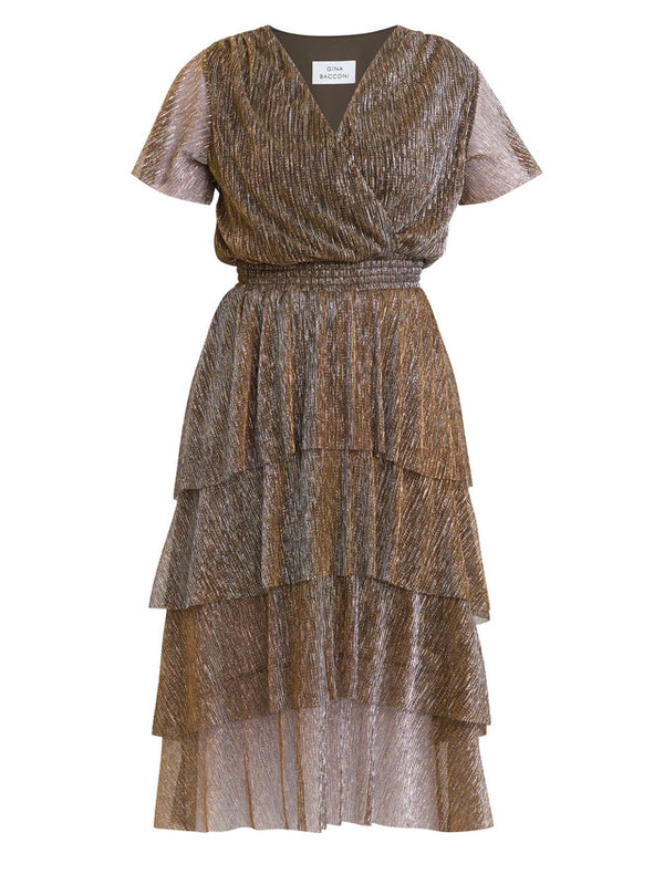 Cheri Metallic Knit Tiered Dress