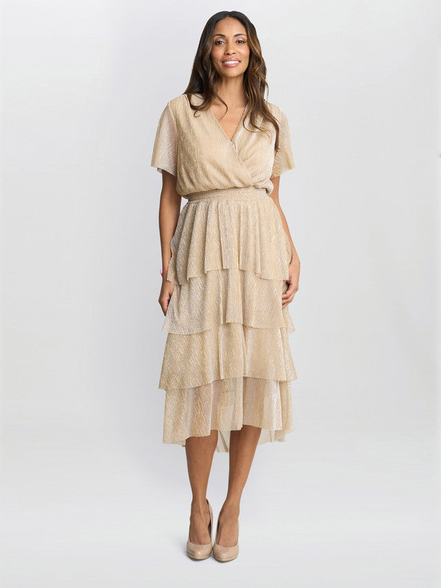 Cheri Metallic Knit Tiered Dress Gina Bacconi Cheri Metallic Knit Tiered Dress Gina Bacconi