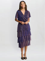 Cheri Metallic Knit Tiered Dress