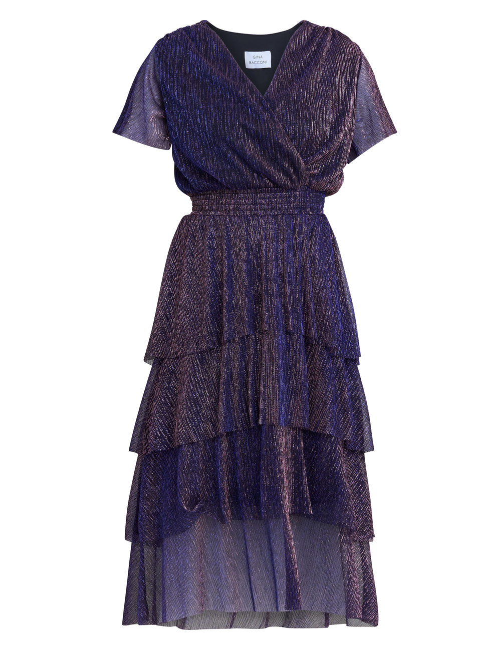 Cheri Metallic Knit Tiered Dress