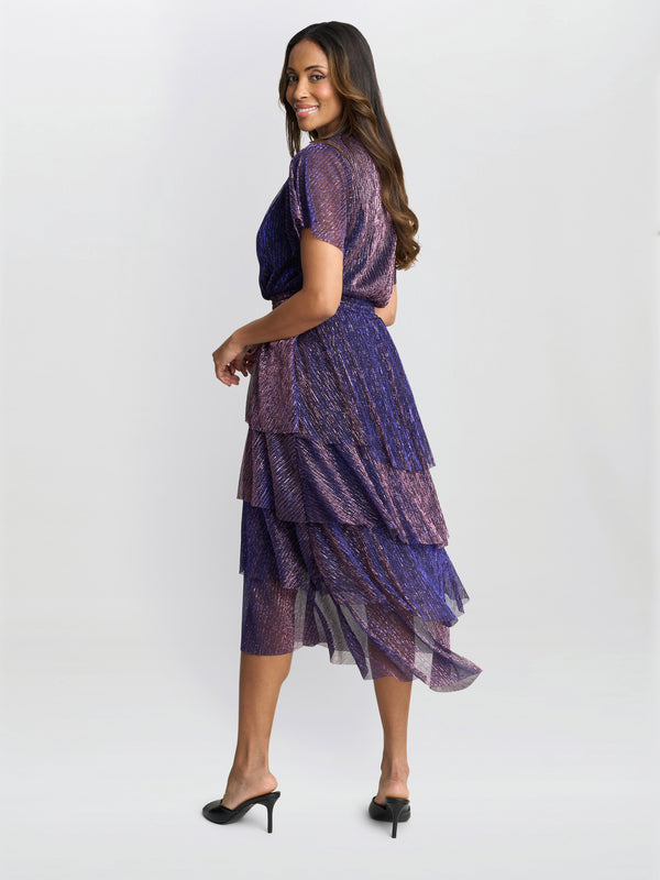 Cheri Metallic Knit Tiered Dress