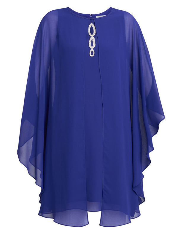 Laura Chiffon Cape And Beaded Neck Dress