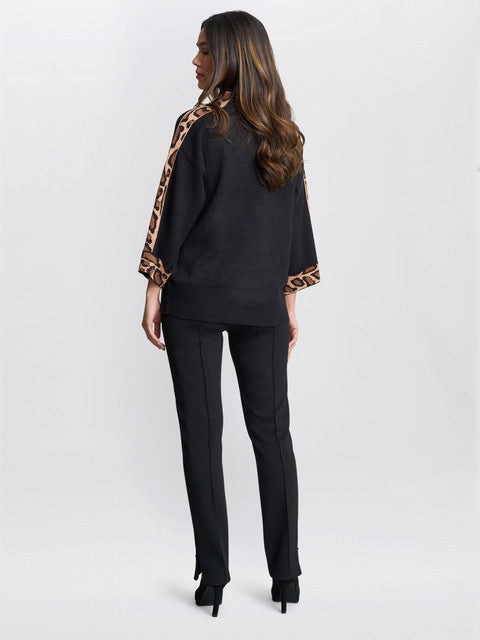 Dara Turtle Neck Jumper With Leopard Print Trim