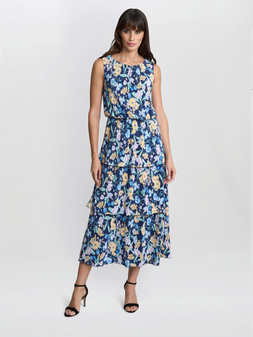 Zara Floral Print Plisse Tier Dress Gina Bacconi Zara Floral Print Plisse Tier Dress Gina Bacconi