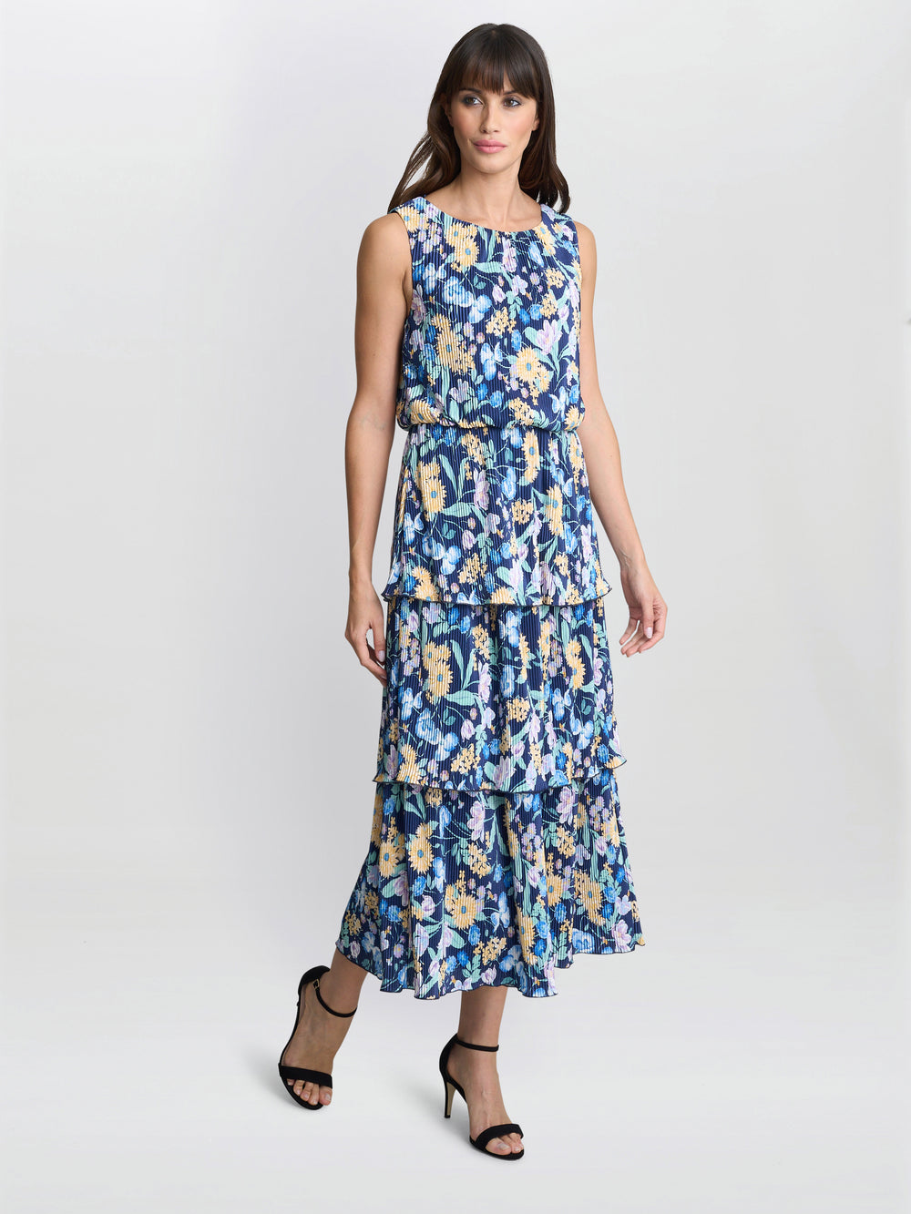 Zara Floral Print Plisse Tier Dress Gina Bacconi Zara Floral Print Plisse Tier Dress Gina Bacconi