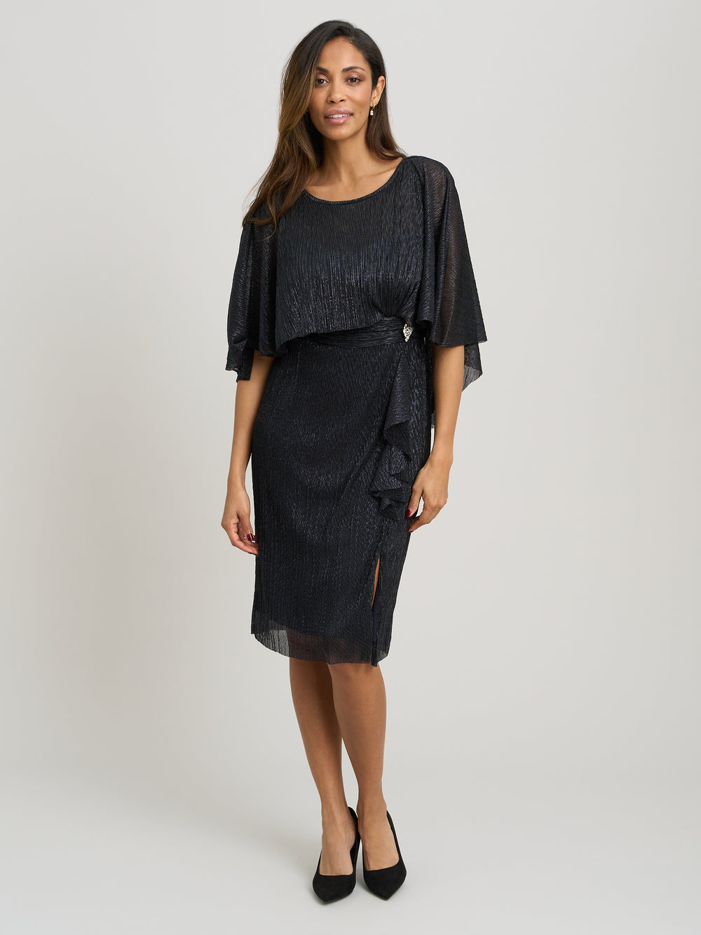 Sonya Pleated Dress With Brooch