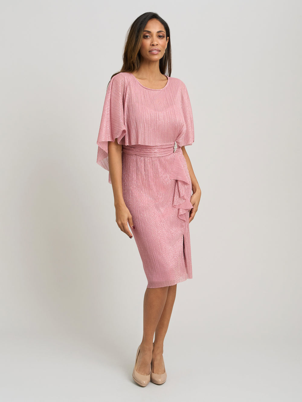 Sonya Pleated Dress With Brooch