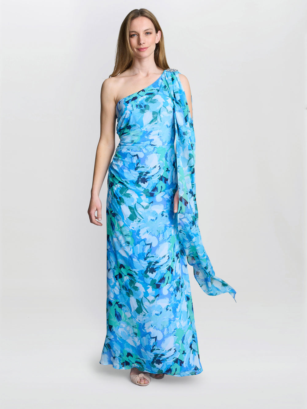 Amelie Printed Chiffon Maxi Dress With Beaded Shoulder - 10 Amelie Printed Chiffon Maxi Dress With Beaded Shoulder - 10