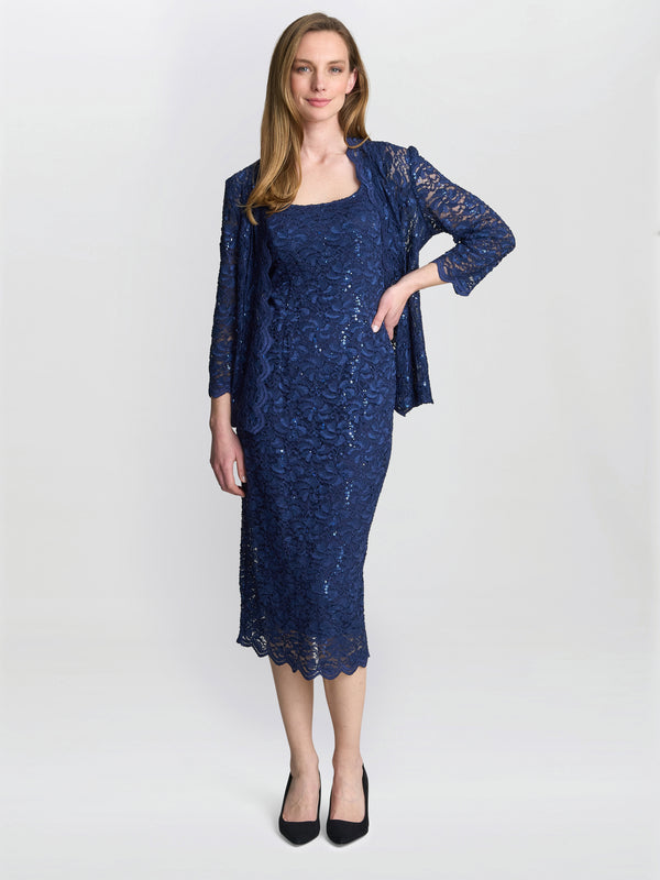 Alannah Sequin Lace Shift Dress And Jacket