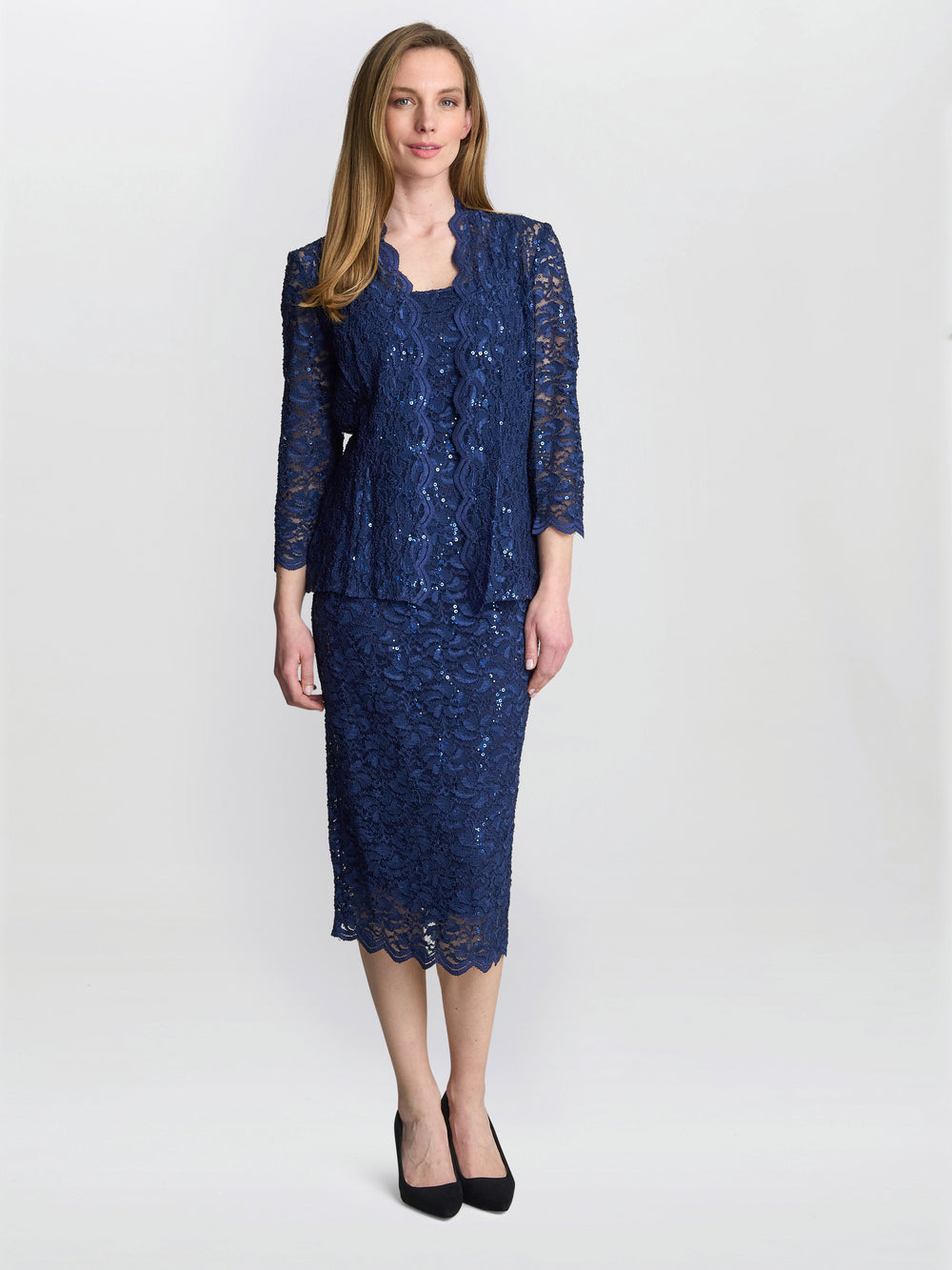 Alannah Sequin Lace Shift Dress And Jacket – Gina Bacconi