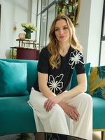 Vicki Short Sleeve Sweater With Flower Applique