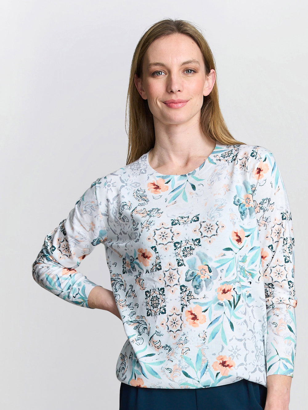 Violetta Floral Print Sweater With Diamante Details