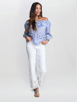Emme Blue Floral Off The Shoulder Top With Frill