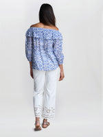 Emme Blue Floral Off The Shoulder Top With Frill