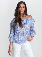 Emme Blue Floral Off The Shoulder Top With Frill