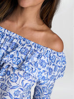 Emme Blue Floral Off The Shoulder Top With Frill
