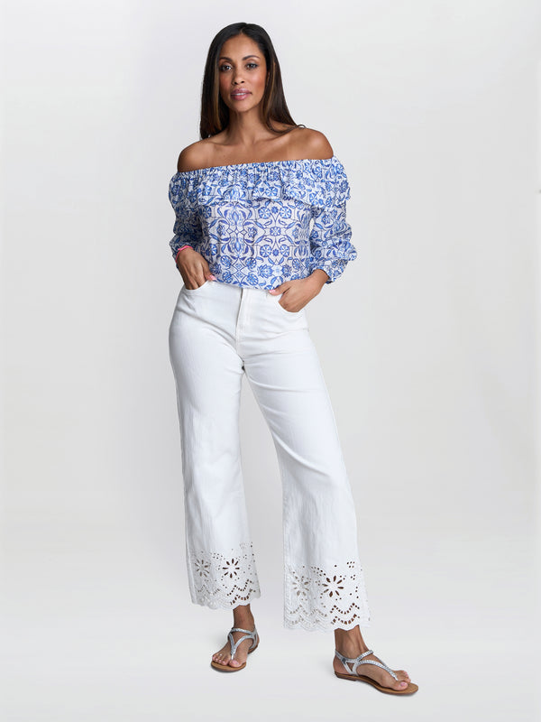 Emme Blue Floral Off The Shoulder Top With Frill