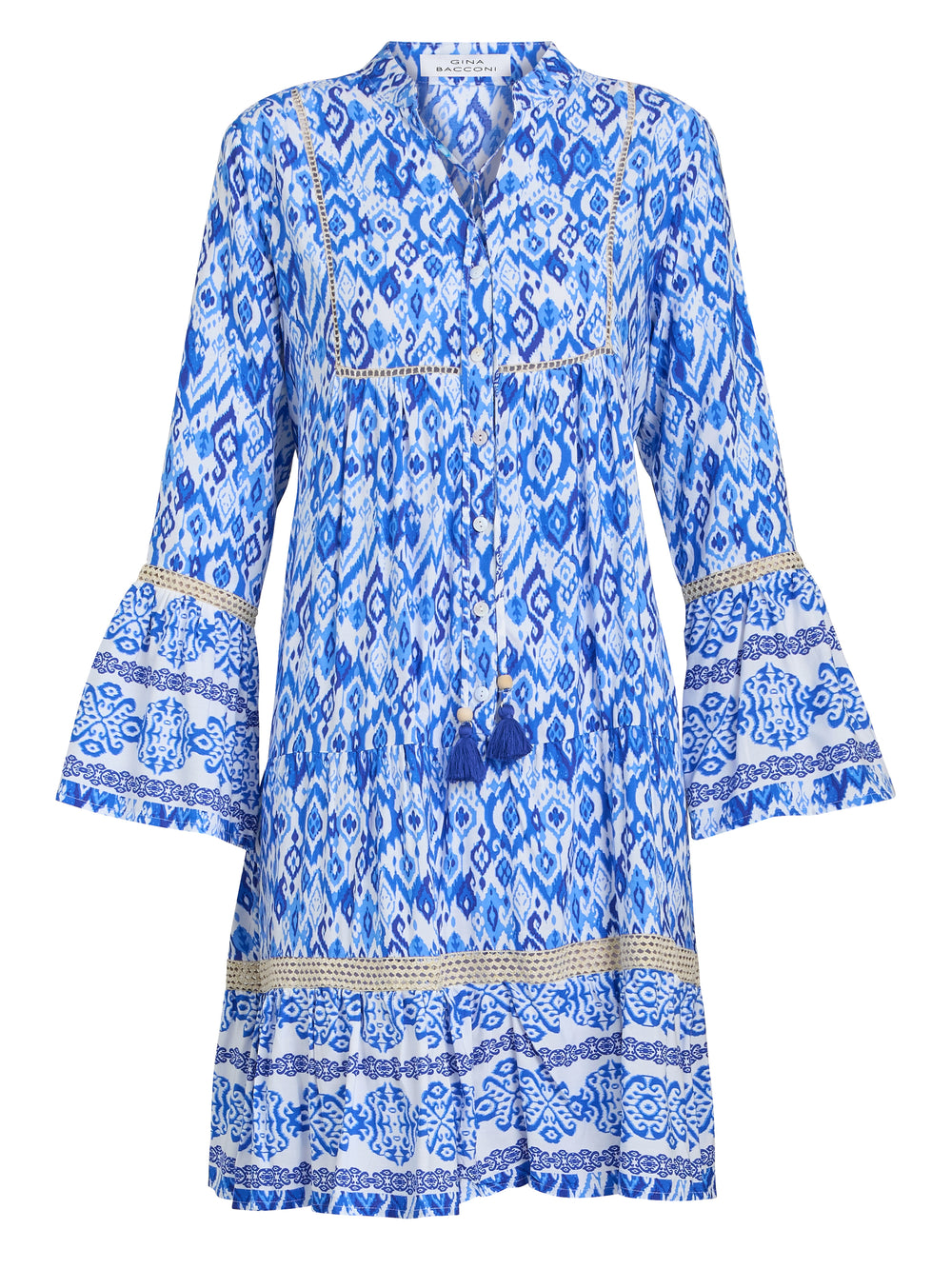 Eva Marie Collarless Shirt Dress