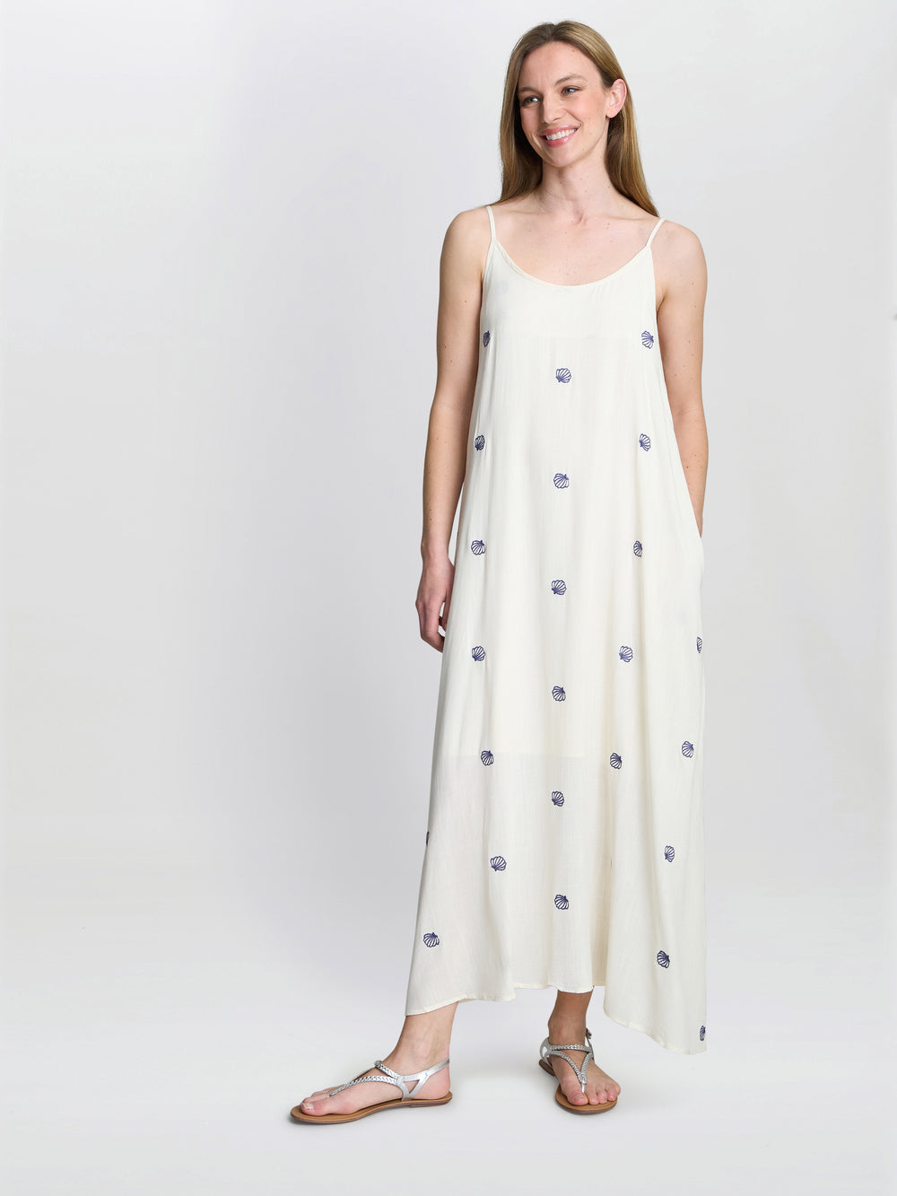 Buffy Embroidered Shell Print Dress Gina Bacconi Buffy Embroidered Shell Print Dress Gina Bacconi