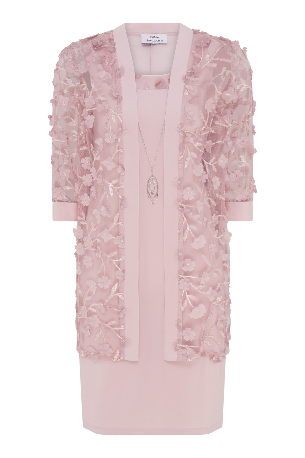 Destiny Floral Applique Dress And Jacket With Detachable Necklace