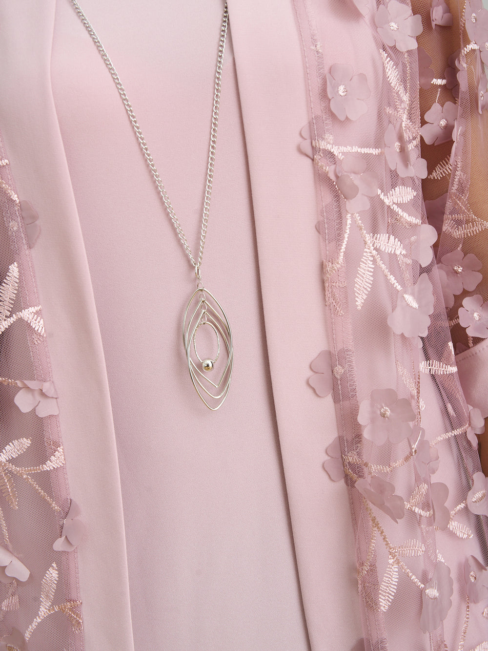 Destiny Floral Applique Dress And Jacket With Detachable Necklace