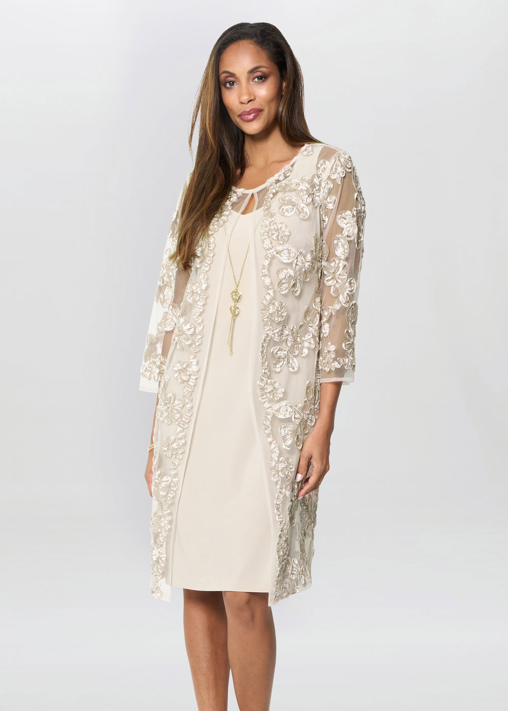 Dollie Floral Soutache Dress And Jacket With Detachable Necklace Gina Bacconi Dollie Floral Soutache Dress And Jacket With Detachable Necklace Gina Bacconi