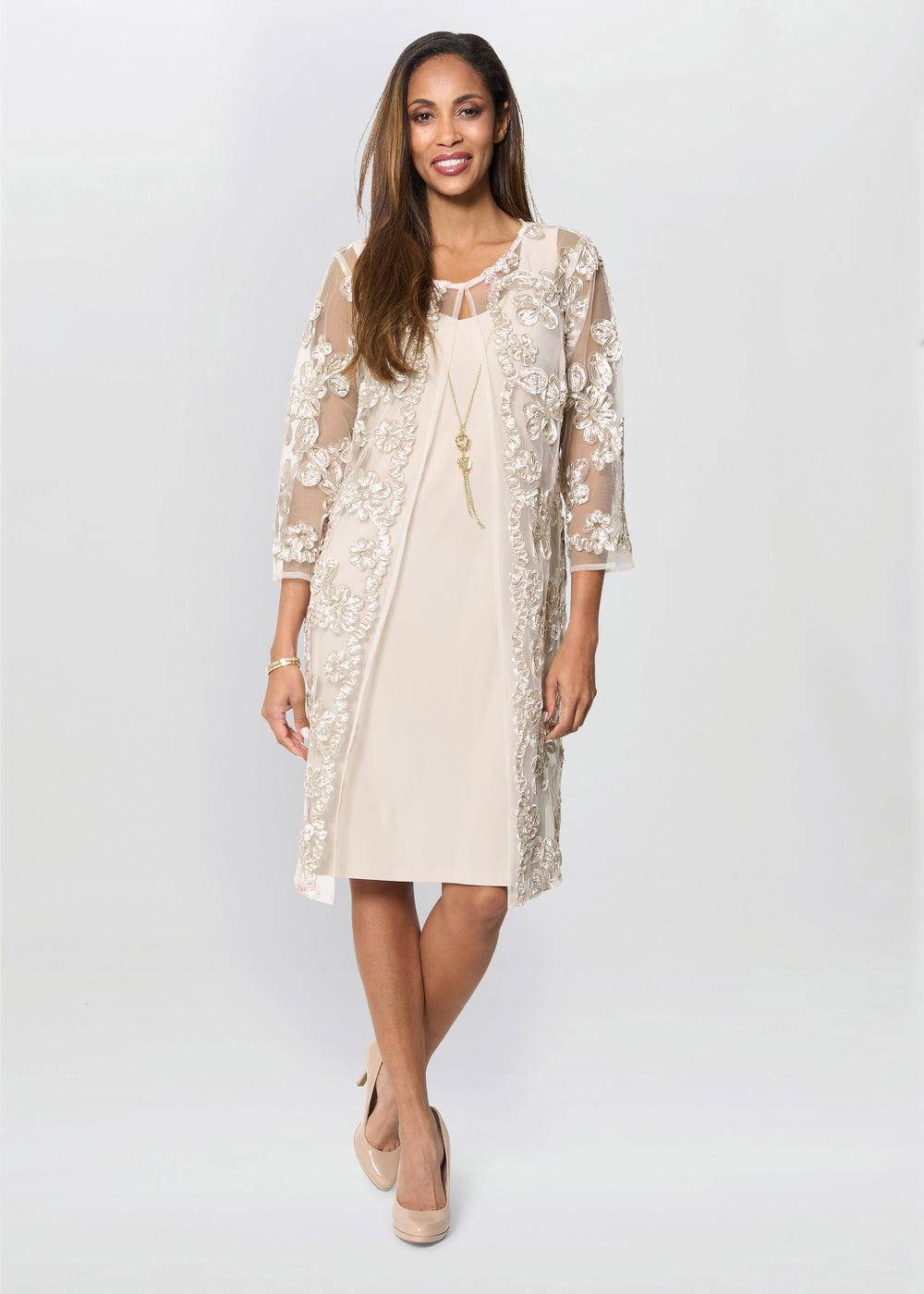 Dollie Floral Soutache Dress And Jacket With Detachable Necklace Gina Bacconi Dollie Floral Soutache Dress And Jacket With Detachable Necklace Gina Bacconi
