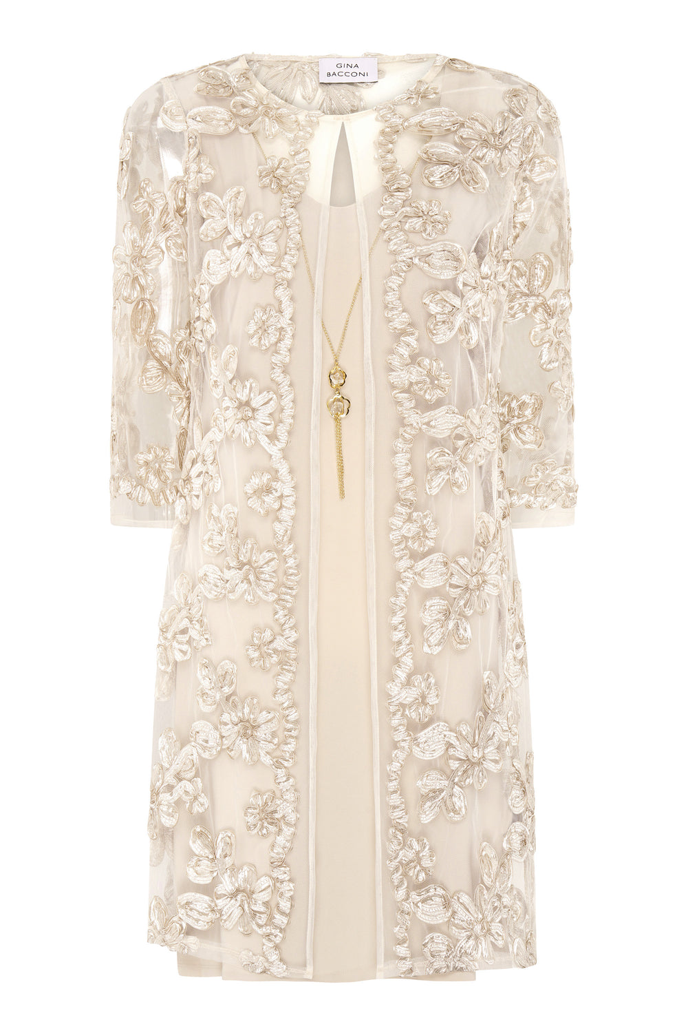 Dollie Floral Soutache Dress And Jacket With Detachable Necklace Gina Bacconi Dollie Floral Soutache Dress And Jacket With Detachable Necklace Gina Bacconi