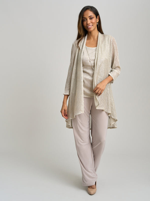 Natasha Three Piece Metallic Crinkle Trouser Suit