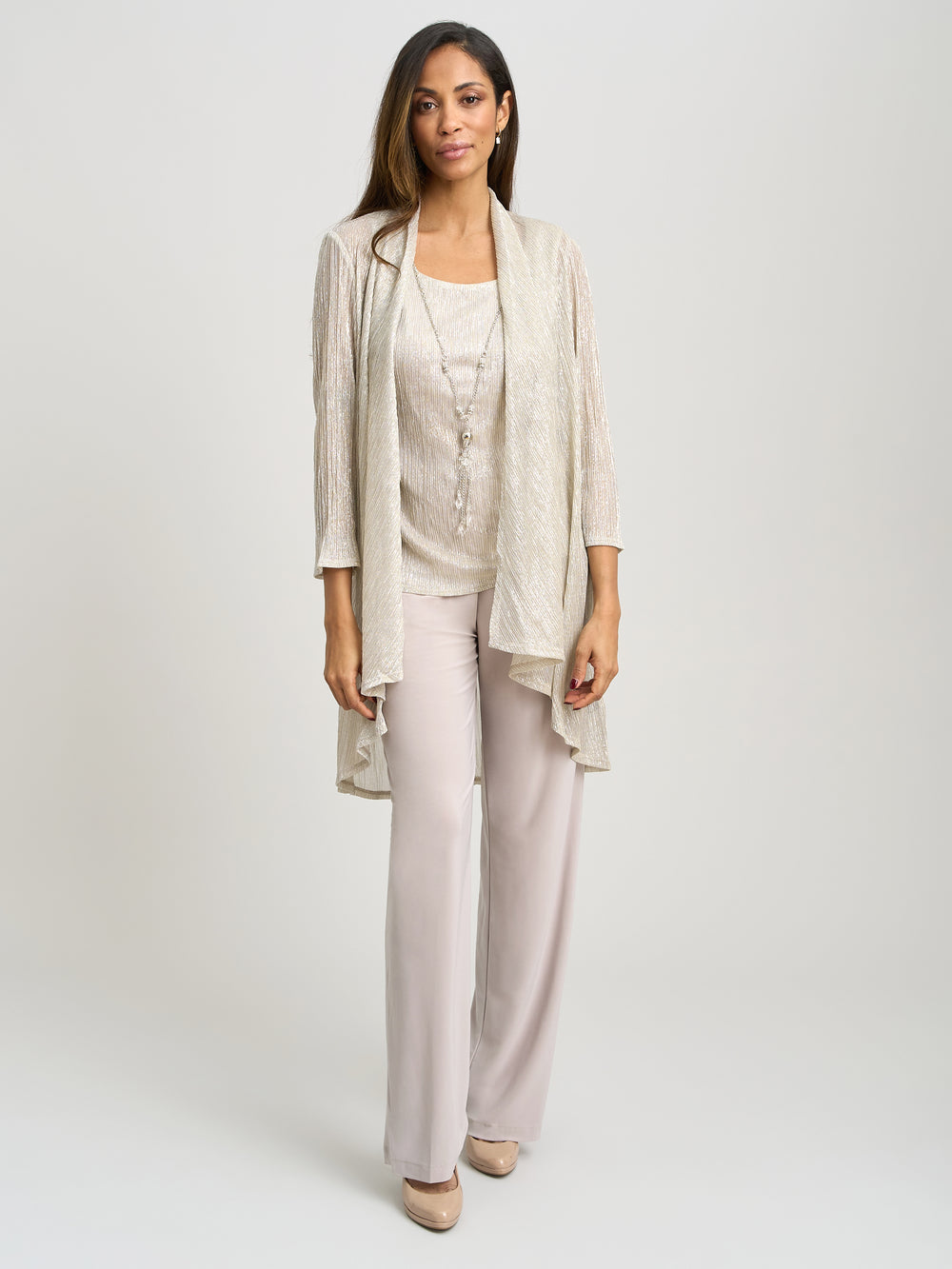 Natasha Three Piece Metallic Crinkle Trouser Suit