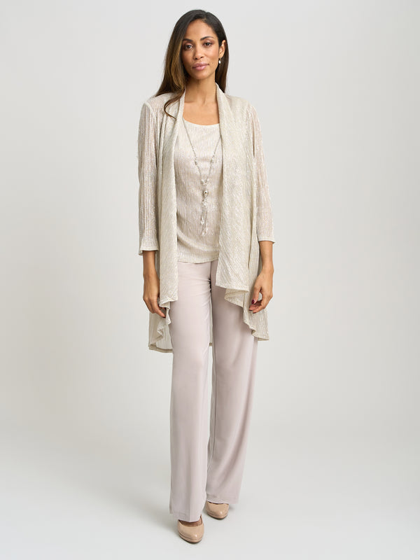 Natasha Three Piece Metallic Crinkle Trouser Suit