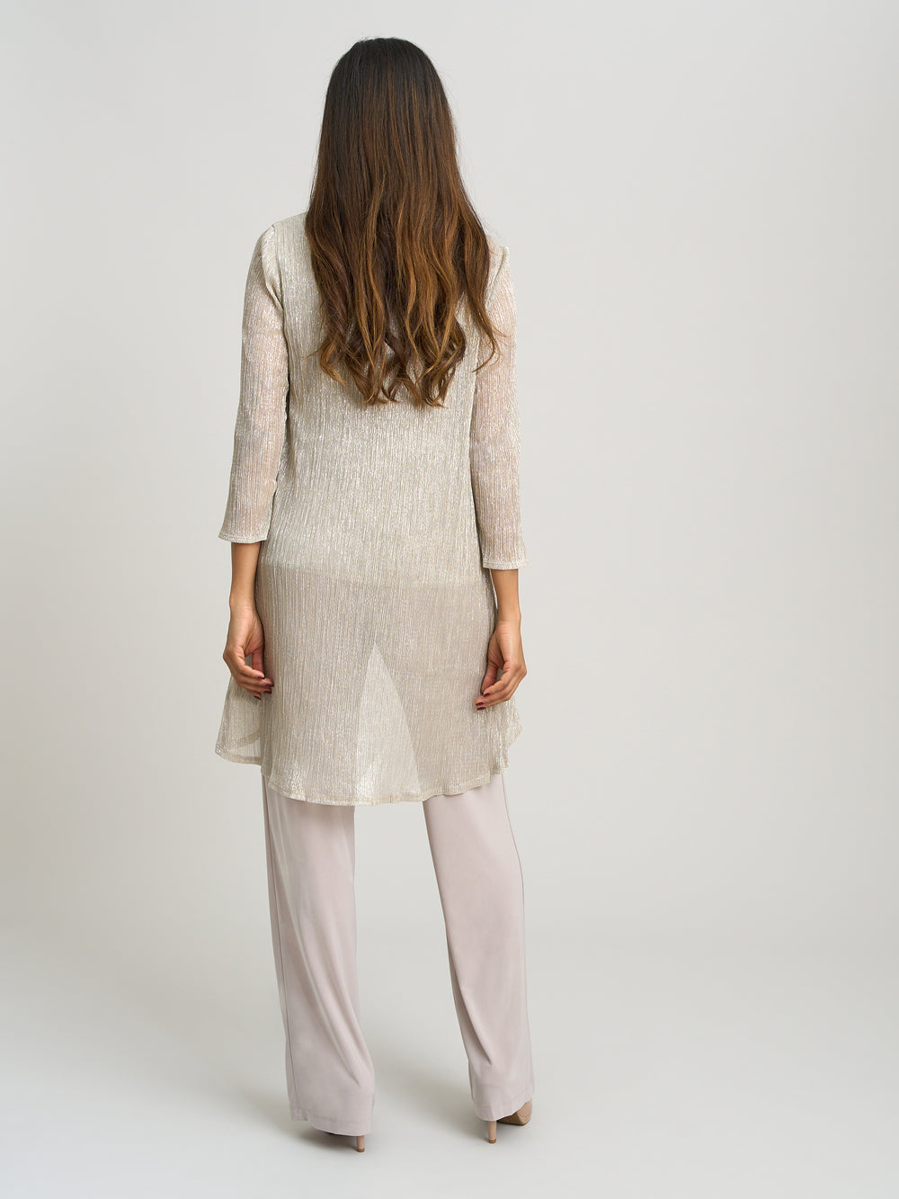 Natasha Three Piece Metallic Crinkle Trouser Suit