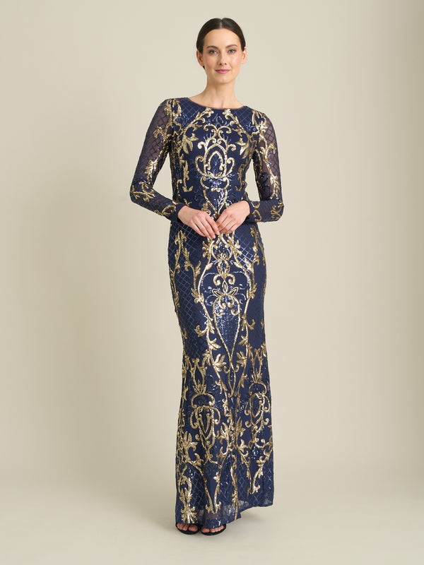 Electra Long Sleeve Beaded Maxi Dress