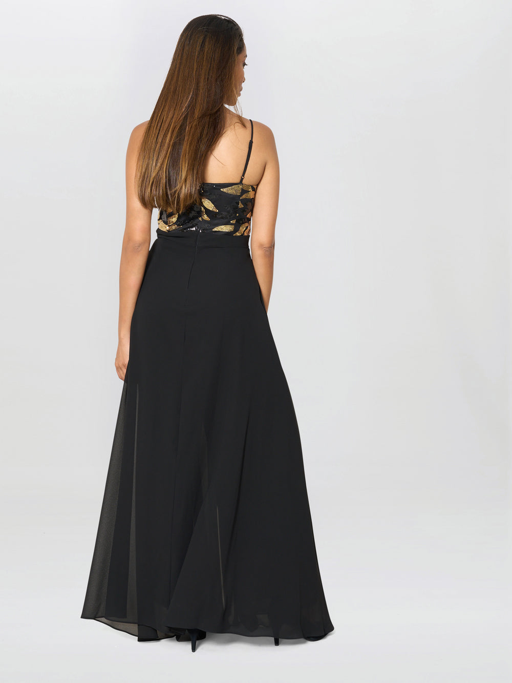 Fannie Black And Gold Chiffon Jumpsuit