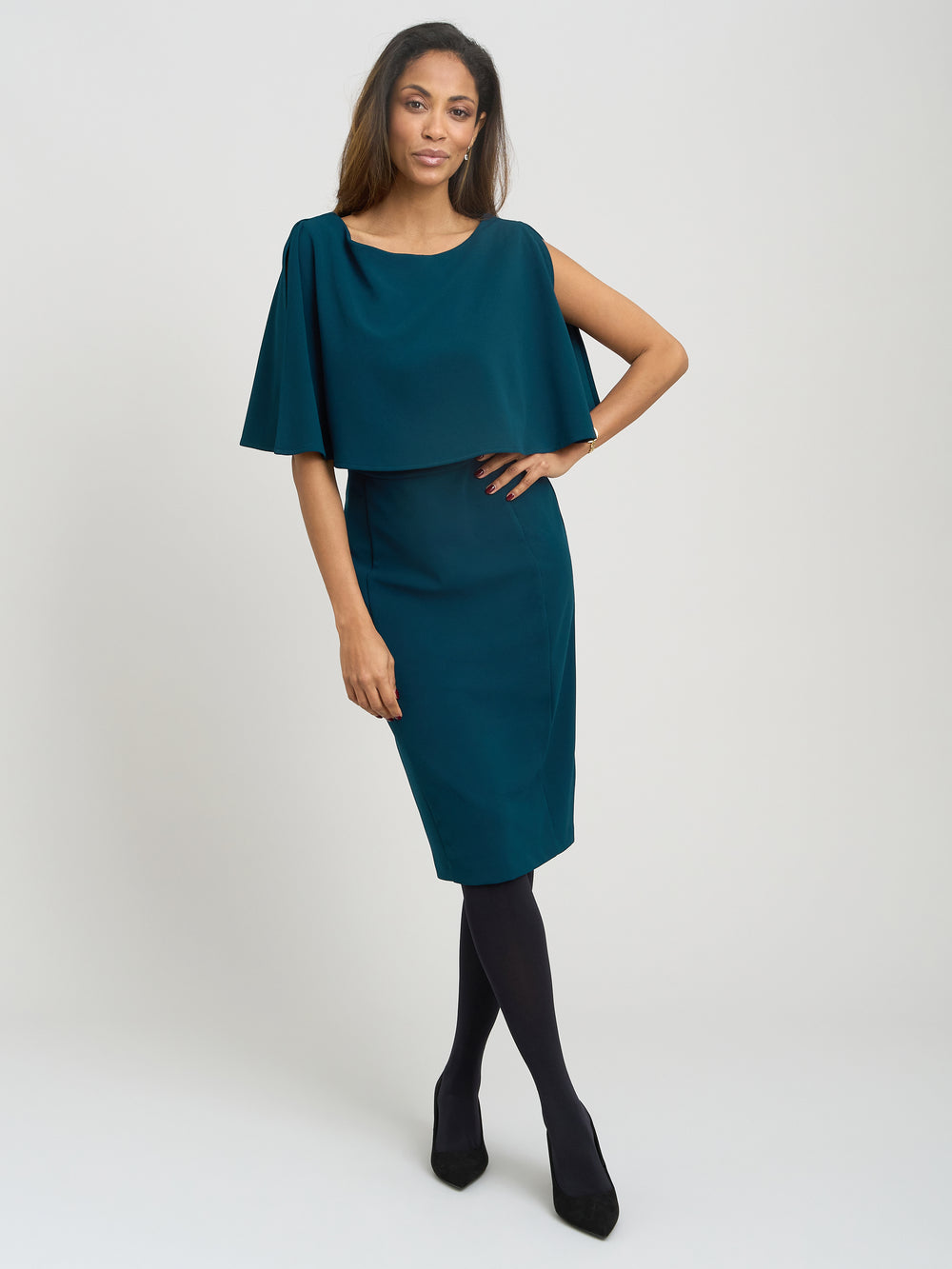 Gillian Chiffon Cape Dress – Gina Bacconi Gillian Chiffon Cape Dress – Gina Bacconi