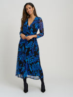Indie Floral Mesh Wrap Midi Dress