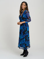 Indie Floral Mesh Wrap Midi Dress