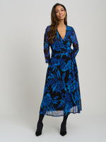 Indie Floral Mesh Wrap Midi Dress