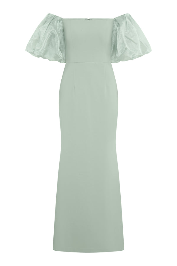 Indigo Puff-Sleeve Maxi Dress