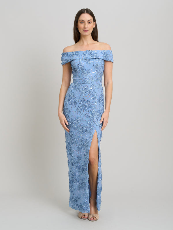 Janette Embroidered Sequin Off-Shoulder Maxi Dress