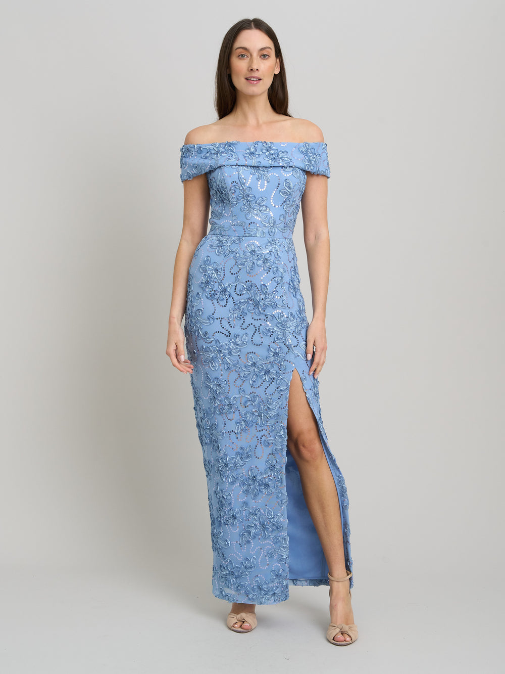 Janette Embroidered Sequin Off-Shoulder Maxi Dress – Gina Bacconi