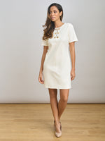 Jinny Button Split Neck A-Line Dress
