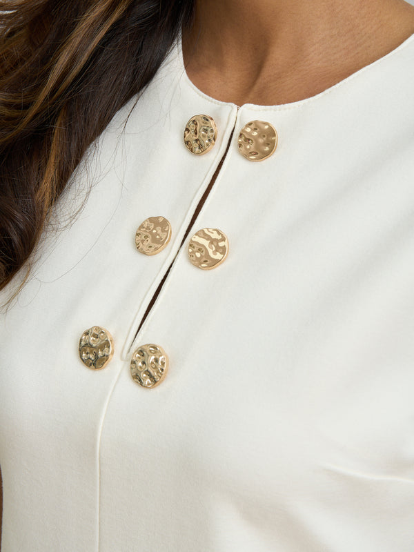 Jinny Button Split Neck A-Line Dress